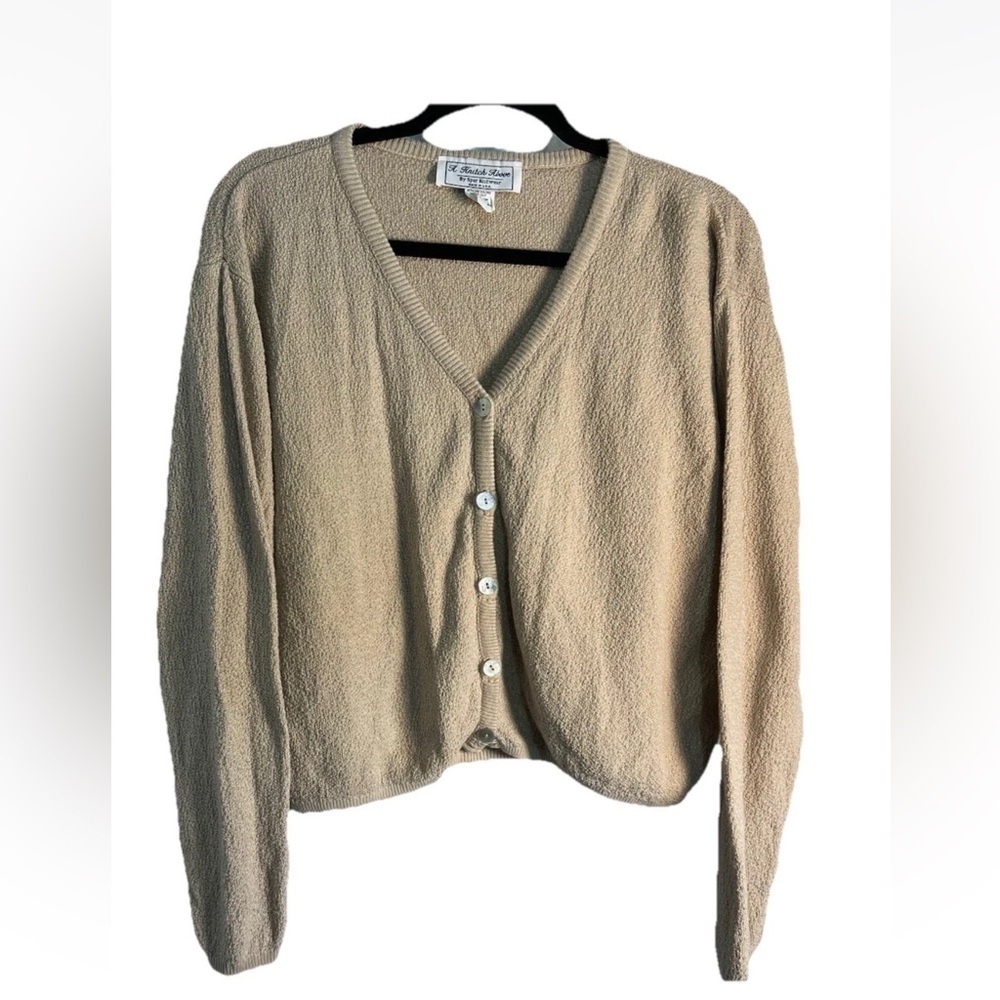 A Knitch Above Taupe Women’s Cardigan Sz M Shell Buttons Textured Cottagecore